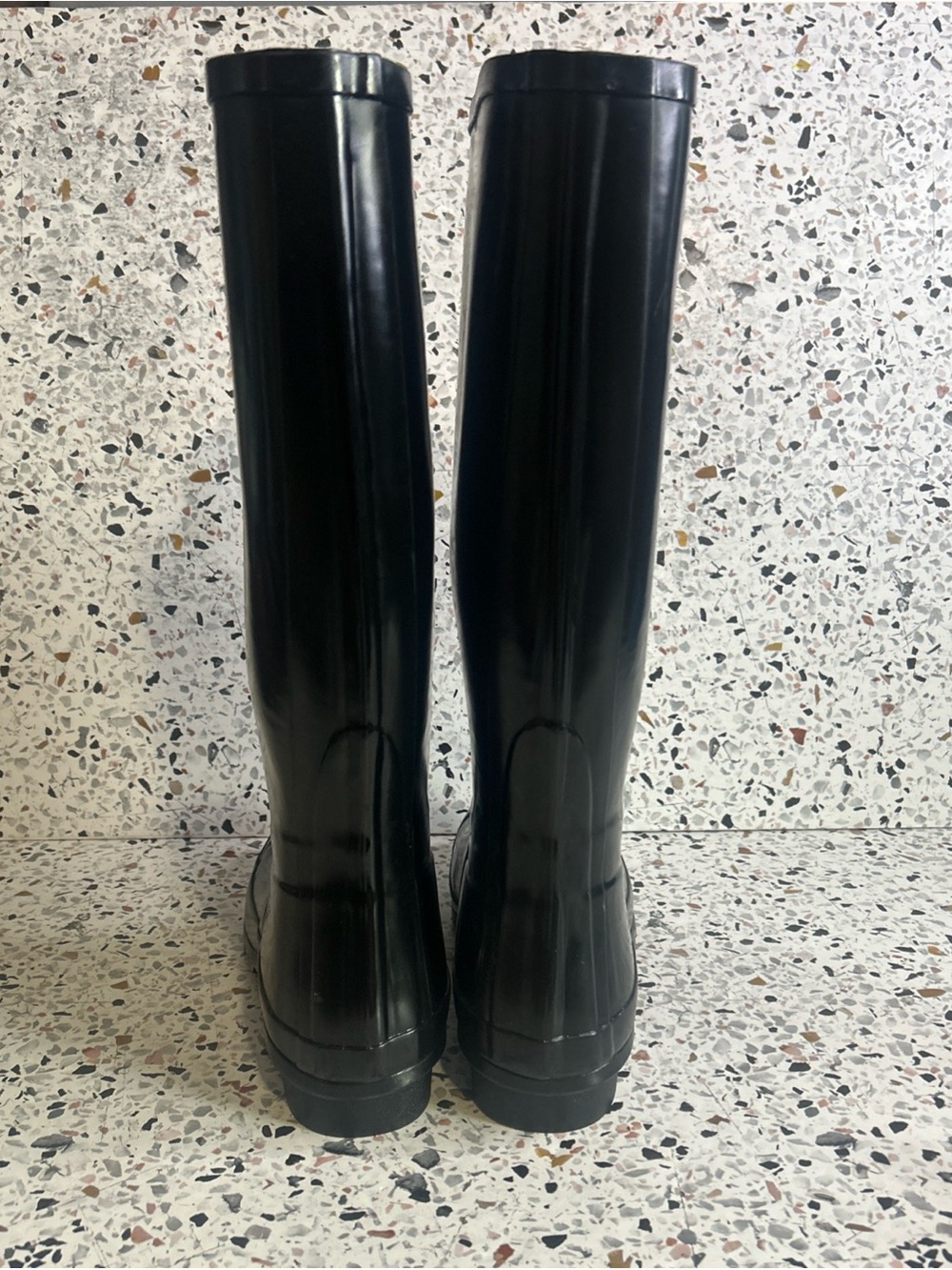 New London Fog Thames Boots Tall Waterproof Shiny Black Sz 9 Rain - Picture 5 of 5